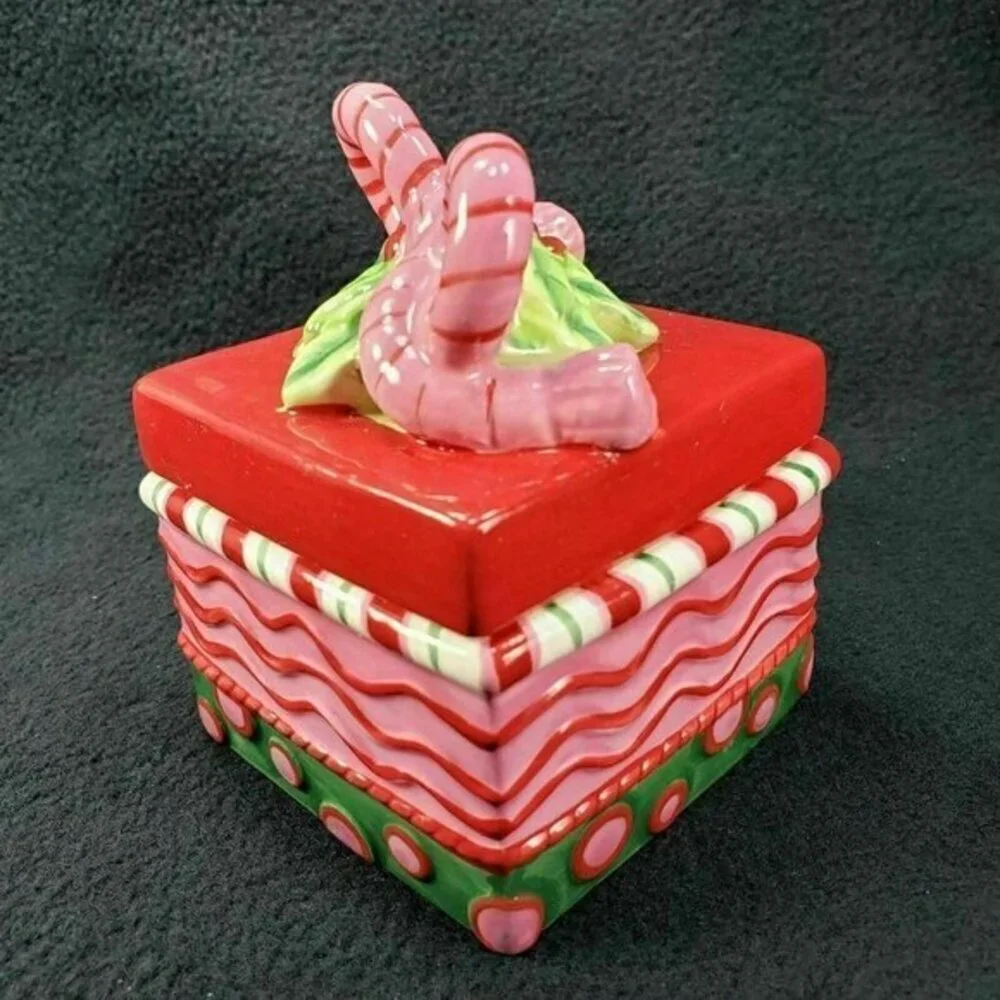 Fitz and Floyd Candy Jar Trinket Box Holiday Sweet Holiday Christmas Lidded READ
